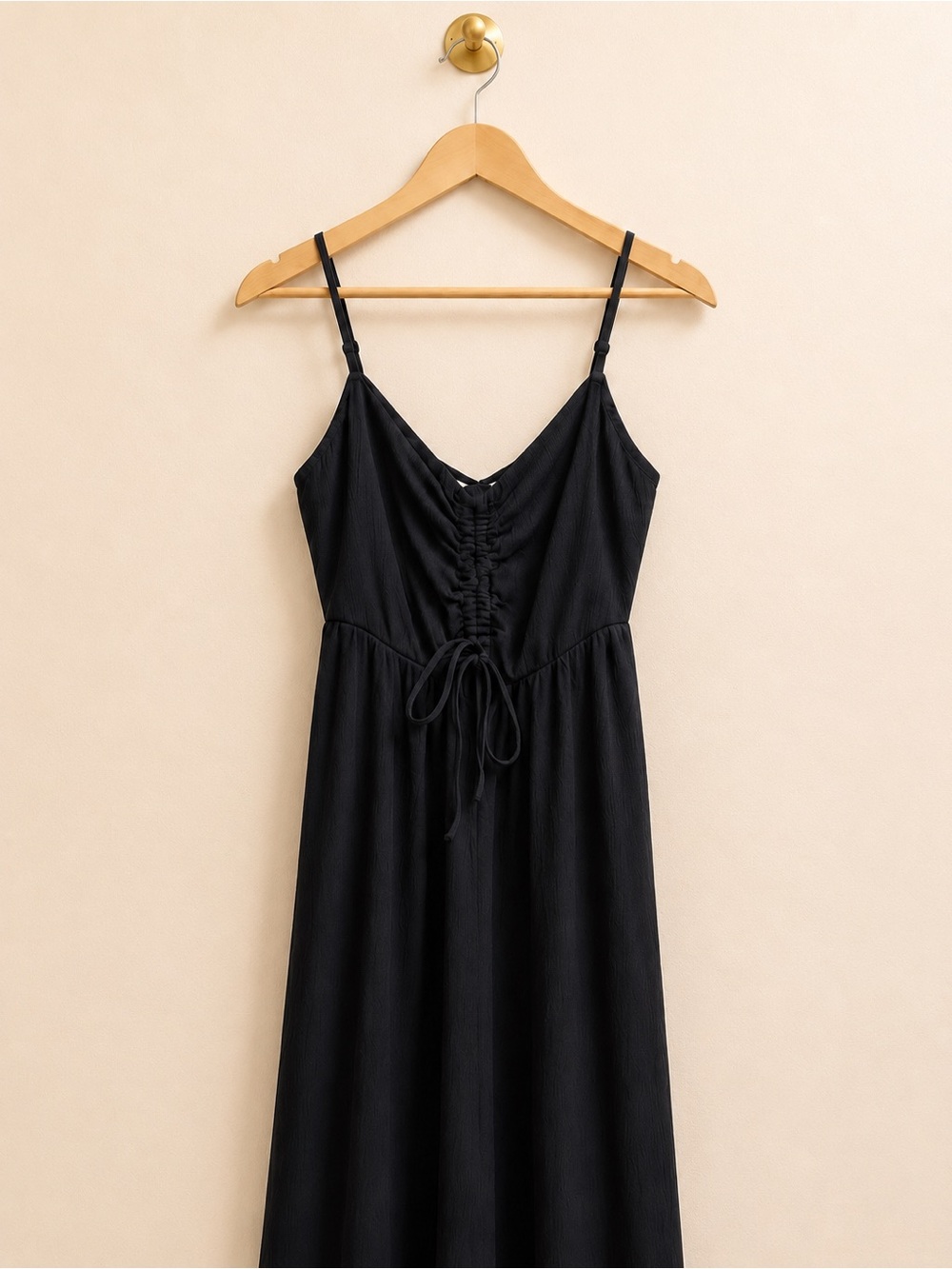 O’Neill Black Smocked Maxi Dress Size Small Spaghetti Strap Side Slit